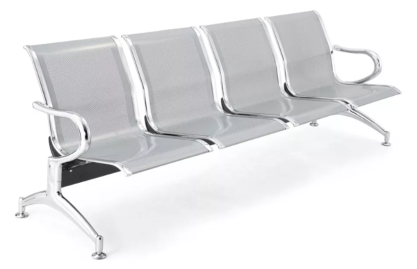 Cadeira Longarina 4 Lugares Cromada Sem Estofado Mak Decor Prateado Cromada