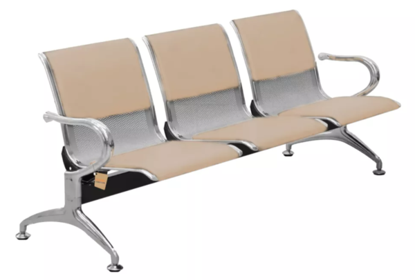 Cadeira Longarina 3 Lugares Mak Decor Com Estofado Bege