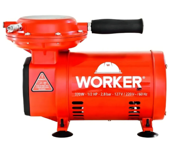 Compressor Ar Direto Portátil 1/2Hp 370w com Pistola e Mangueira Worker
